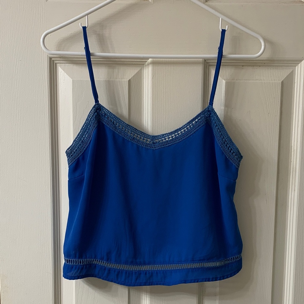 🌷3 for$25🌷Paper Crane, US S, Blue Lace Trim Crop Camisole With Adjustable Straps